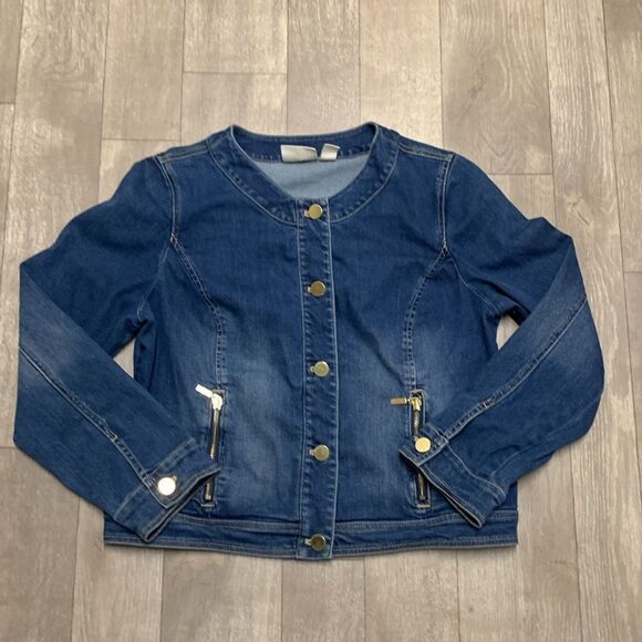 Womens Chico’s Denim Jean Golf Button‎ Down Jacket - Picture 1 of 6